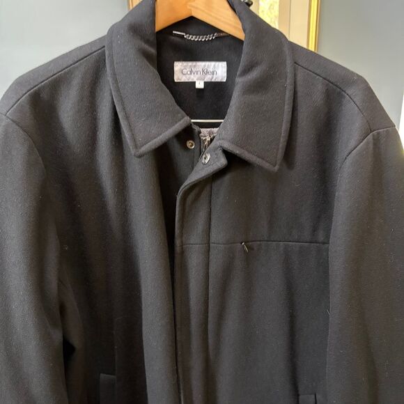 Calvin Klein Wool Blend, Black Overcoat Winter Jacket w/ Quilted Lining size L - Picture 3 of 11
